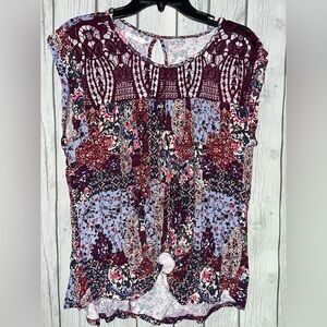 Maurices Burgundy and Blue Floral Lace Blouse